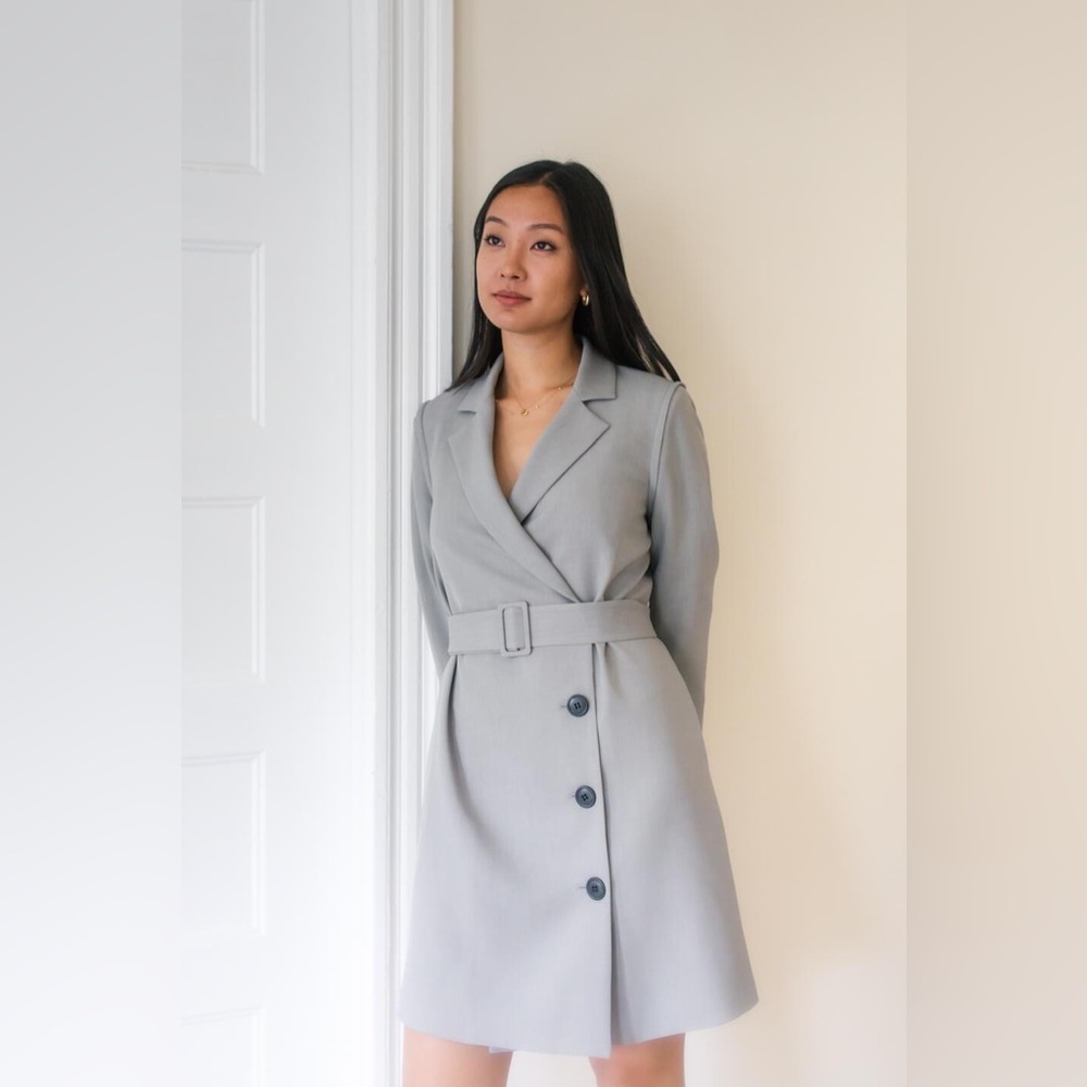 VETTA The Belted Blazer Dress  in heathered gray